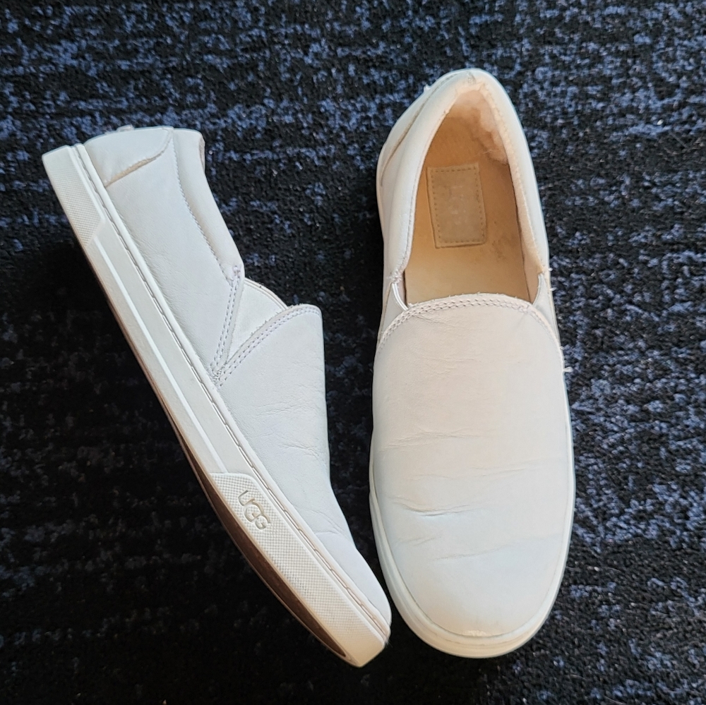 UGG Kitlyn Leather White Slip On Shoes.